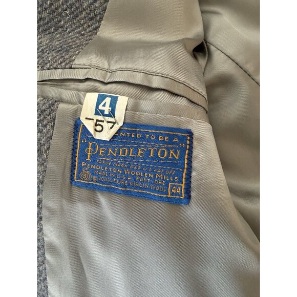 VTG Pendleton Blazer Men's 44 Wool Blue Gray USA 70s Western Yoke Elbow Patch - Picture 9 of 15